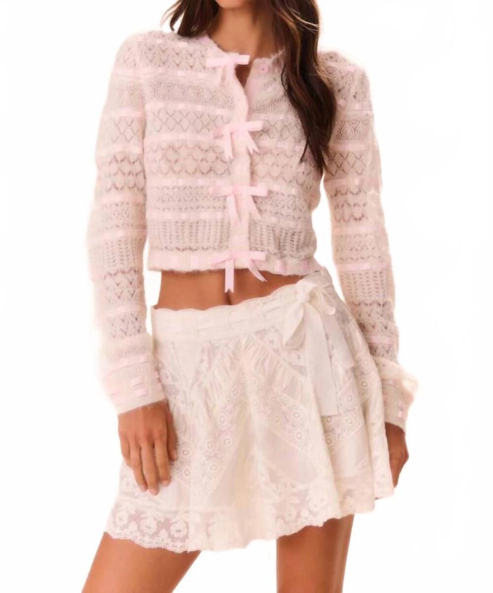 NEW LOVESHACKFANCY roselline bow cardigan in vanilla rose